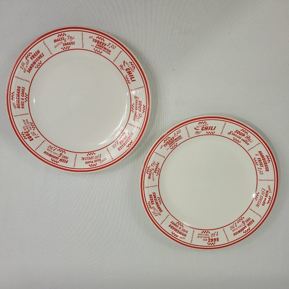 Fiesta 2 Dinner Plates 10" Diner Collection 2003 White & Scarlet by Fiesta